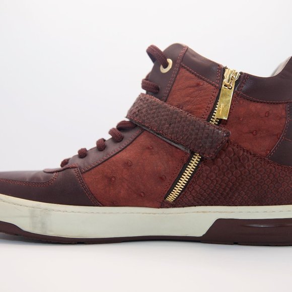 SALVATORE FERRAGAMO Size 9 Burgundy Leather Nayon Gancio High Top Sneakers - Picture 11 of 15